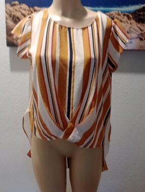 Alythea Striped Twist-Front Blouse in Mustard, White & Navy